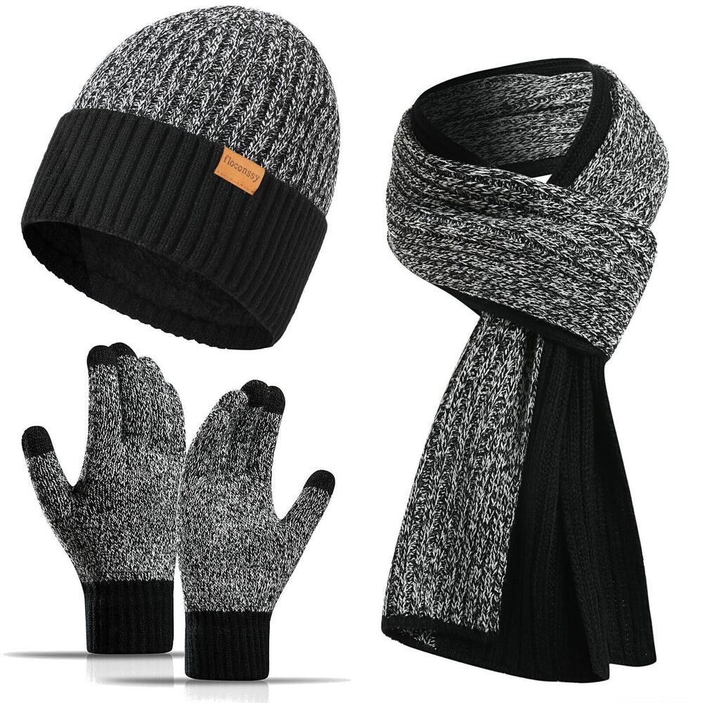8591 3 PCS 's Winter Hat Scarf Gloves Set, Warm Knit Beanie Thermal Long